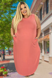 LD-L {Adoration} CORAL Sleeveless Maxi Dress PLUS SIZE 1X 2X 3X