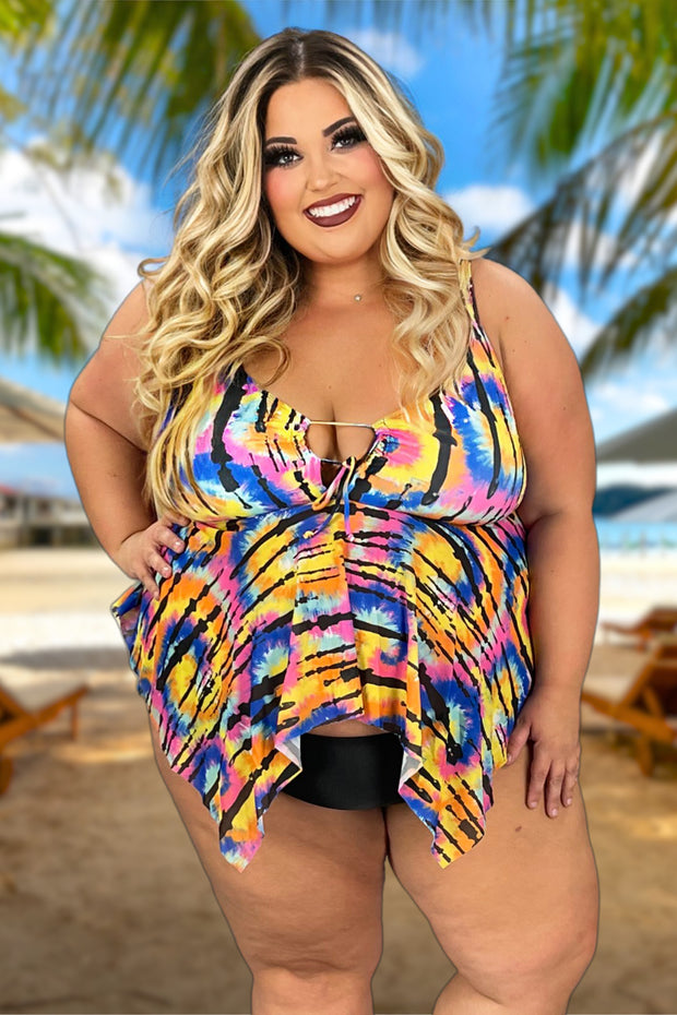 SWIM-G {Wet And Wild} Multi-Color Keyhole Two Piece Swimsuit EXTENDED PLUS SIZE 3X 4X