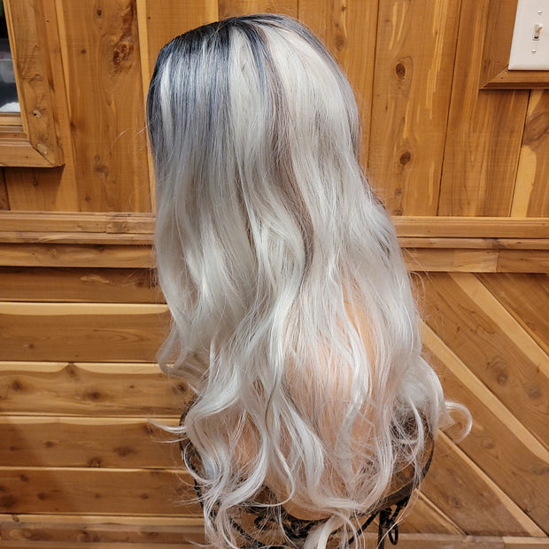 {Edith} Light Grey Black Rooted Long Curl Wig  SALE!!!!