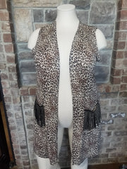 OT-Y{Winding Down} Leopard Vest Black Stud Fringe Pockets PLUS SIZE XL 2X  3X ***FLASH SALE***