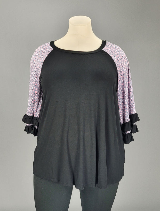 77 CP-C {Dainty & Sweet} Black Purple Flower Contrast Top CURVY BRAND EXTENDED PLUS SIZE 1X 2X 3X 4X 5X 6X