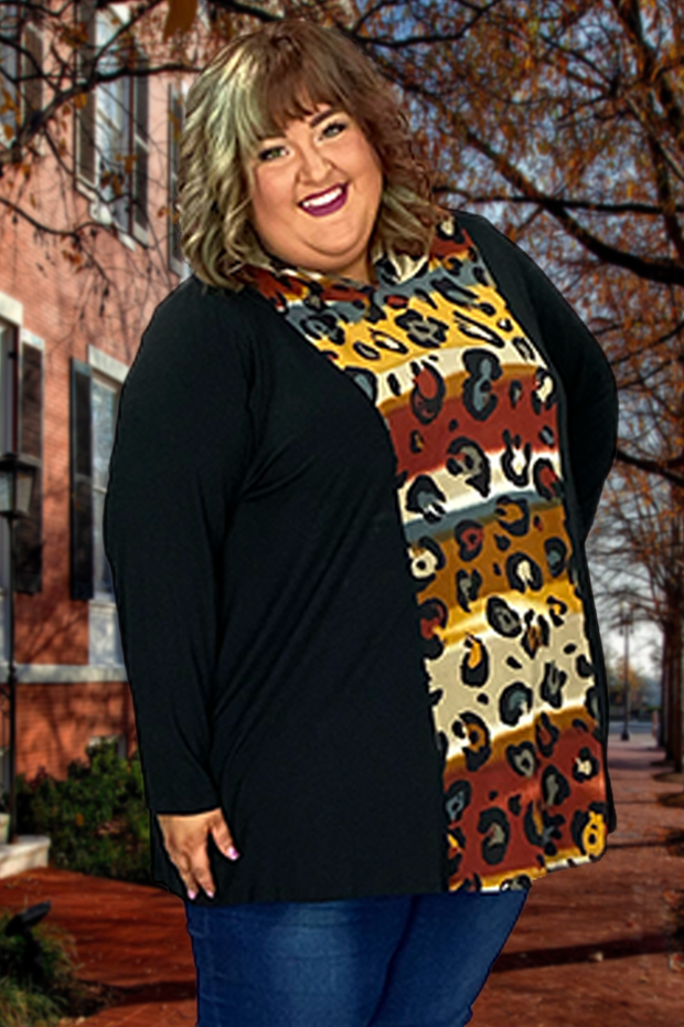 59 OR 32 HD-B {Admiration} Black/Rust Animal Print SALE!!! Hoodie CURVY BRAND!! EXTENDED PLUS SIZE 4X 5X 6X