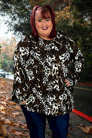 62 PLS-B {Always Trending} Brown/Black Leopard Print Top EXTENDED PLUS SIZE 3X 4X 5X