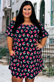 37 OS-A {Always On My Mind} Navy Floral Off Shoulder Dress PLUS SIZE 1X 2X 3X