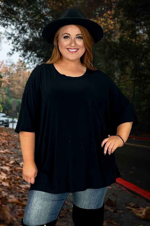 27 SSS-L {Basically Perfect} Black Pocket Top PLUS SIZE 1X 2X 3X