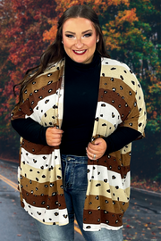 64 OT-L {Changed My Mind} Brown Striped Leopard Kimono PLUS SIZE 1X 2X 3X