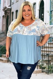 38 CP-Z {Call Me Charming} Denim Floral Print Babydoll Top PLUS SIZE 1X 2X 3X  SALE!!