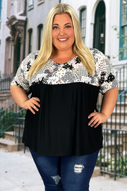 38 CP-Y {Call Me Charming} Black SALE!! Floral Print Babydoll Top PLUS SIZE 1X 2X 3X