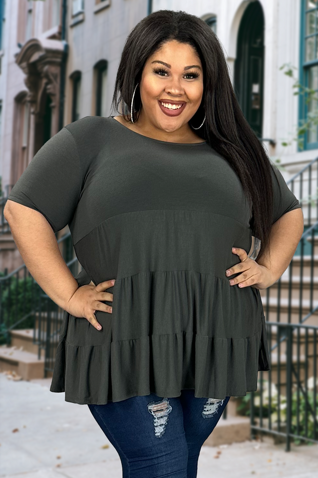 23 SSS-M {Calling Card} Ash Grey Tiered Top PLUS SIZE 1X 2X 3X