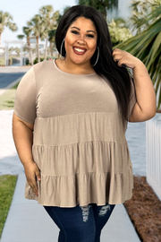 23 SSS-L {Calling Card} Ash Mocha Tiered Top PLUS SIZE 1X 2X 3X