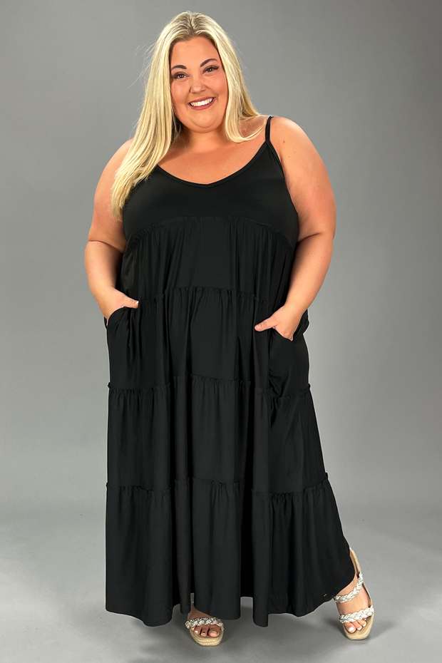 LD-U {Celebrate You} Black Tiered Spaghetti Strap Dress PLUS SIZE 1X 2X 3X