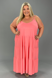 LD-U {Celebrate You} Coral Pink Tiered Dress PLUS SIZE 1X 2X 3X