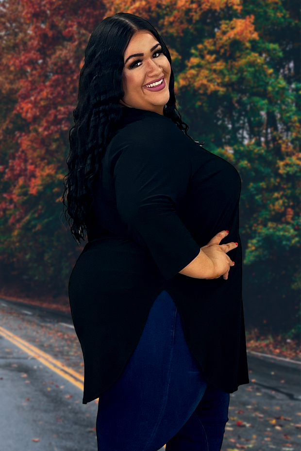 60 SQ-C {Chase The Dream} Black Tunic W/ 3/4 Sleeves CURVY BRAND!!! EXTENDED PLUS SIZE 3X 4X 5X 6X