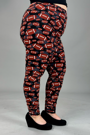 LEG-98  {Cheer Time} Brown Football Print Full Length Leggings EXTENDED PLUS SIZE 3X/5X