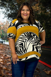 46  PSS-G {Choosing To Glow} Mustard Zebra Print Top CURVY BRAND EXTENDED PLUS SIZE 4X 5X 6X