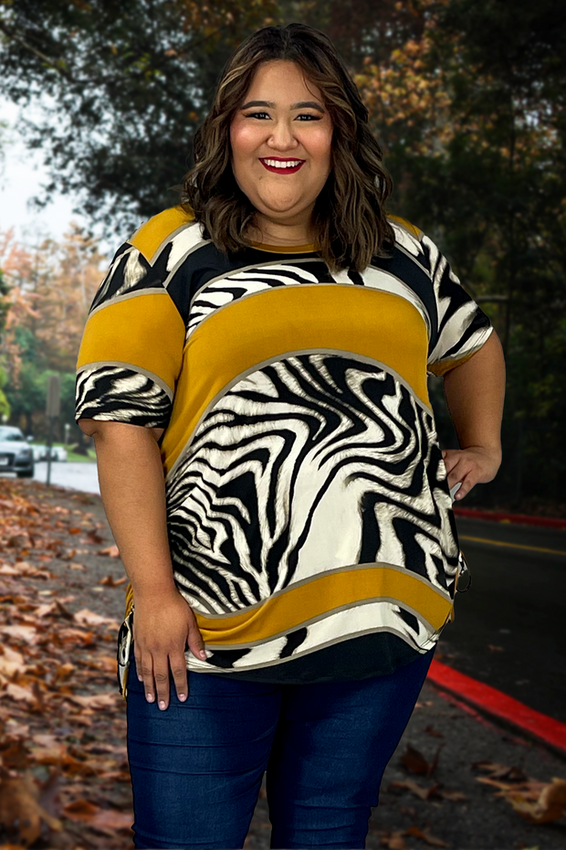 46  PSS-G {Choosing To Glow} Mustard Zebra Print Top SALE!!! CURVY BRAND EXTENDED PLUS SIZE 4X 5X 6X