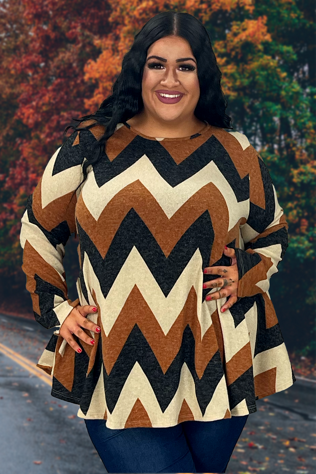 86 PLS-G {City Secrets} Brown Chevron Print Top EXTENDED PLUS SIZE 3X 4X 5X