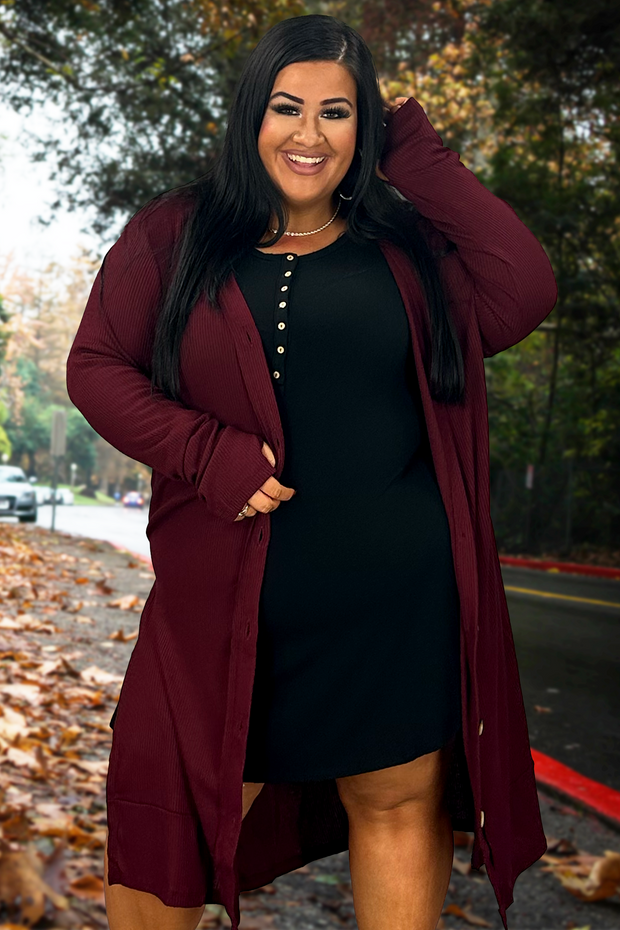 23 OT-O {Close To You} Dk. Burgundy Ribbed Button Up Duster SALE!!! PLUS SIZE 1X 2X 3X