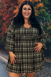 86 PQ-Z {Country Living} Brown Plaid Babydoll Tunic EXTENDED PLUS SIZE  3X 4X 5X