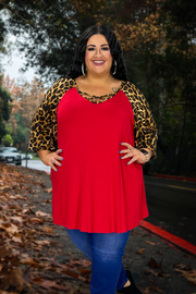 21 CP-P {Cross It Off} Red Leopard Criss -Cross Tunic Extended Plus Size 1X 2X 3X 4X 5X 6X