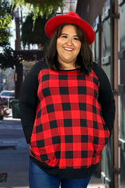 24 CP-C {Curvy Dream} Red/Black ***FLASH SALE***Plaid Tunic CURVY BRAND!!  EXTENDED PLUS SIZE 3X 4X 5X 6X