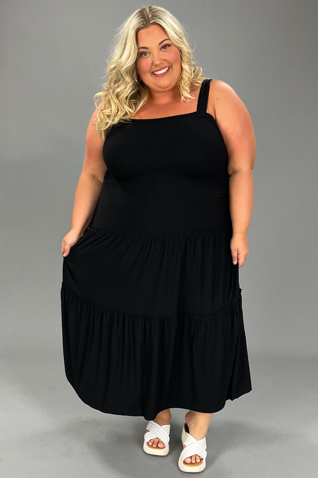 LD-V {Decide The Vibe} Black Smocked Tiered Sundress PLUS SIZE 1X 2X 3X