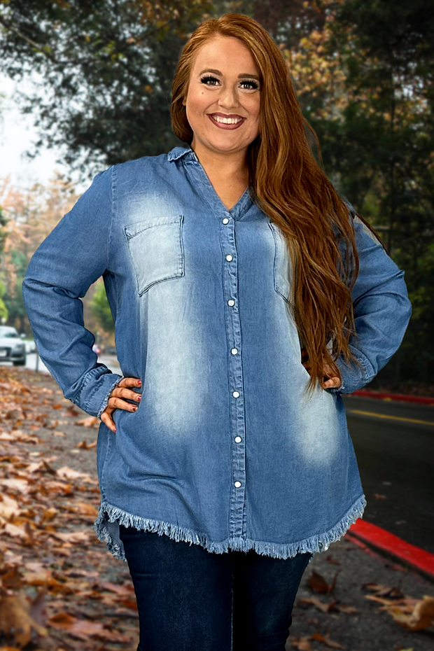 55 SLS-C {Doing Alright} Medium Denim Chambray Tunic PLUS SIZE 1X 2X 3X