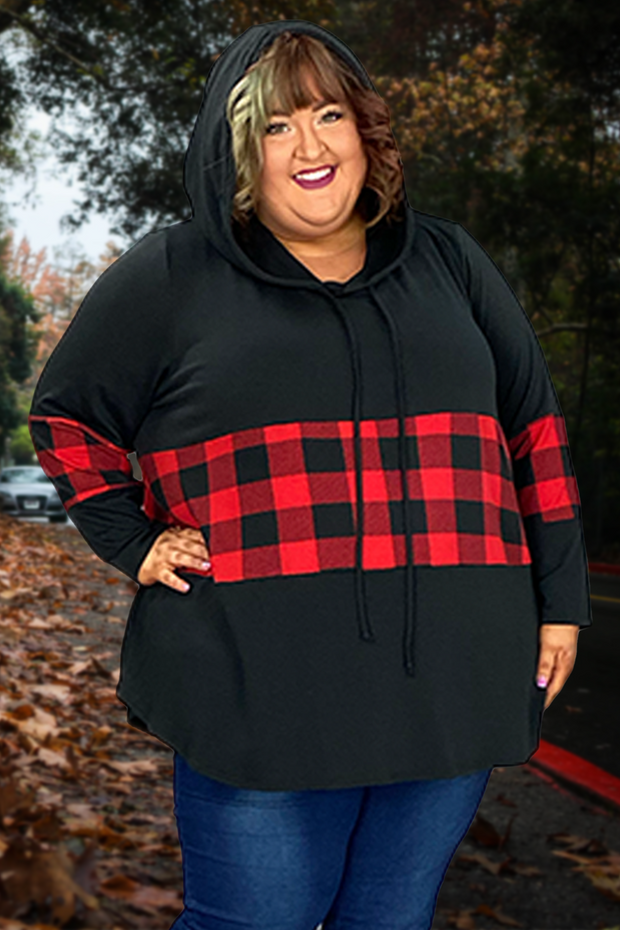 18 OR 57 HD-C {Doing It Right} Black/Red Plaid Hoodie CURVY BRAND!! EXTENDED PLUS SIZE 3X 4X 5X 6X