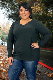 31 SLS-F {Ease Your Mind} Ash Grey V- Neck Top w/Pocket PLUS SIZE 1X 2X 3X