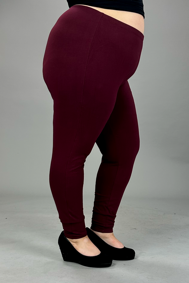 LEG-N {Embrace Change} Dk Burgundy Cotton Full Length Leggings PLUS SIZE 1X 2X 3X