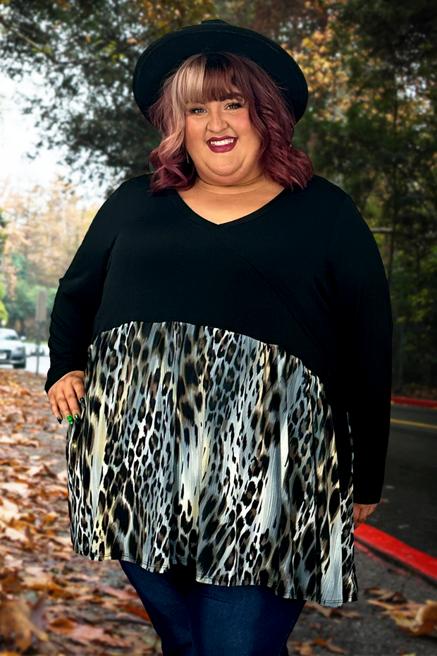 34 CP-M {Endless Love} Black/Blue Leopard Print Top CURVY BRAND!!!  EXTENDED PLUS SIZE 4X 5X 6X