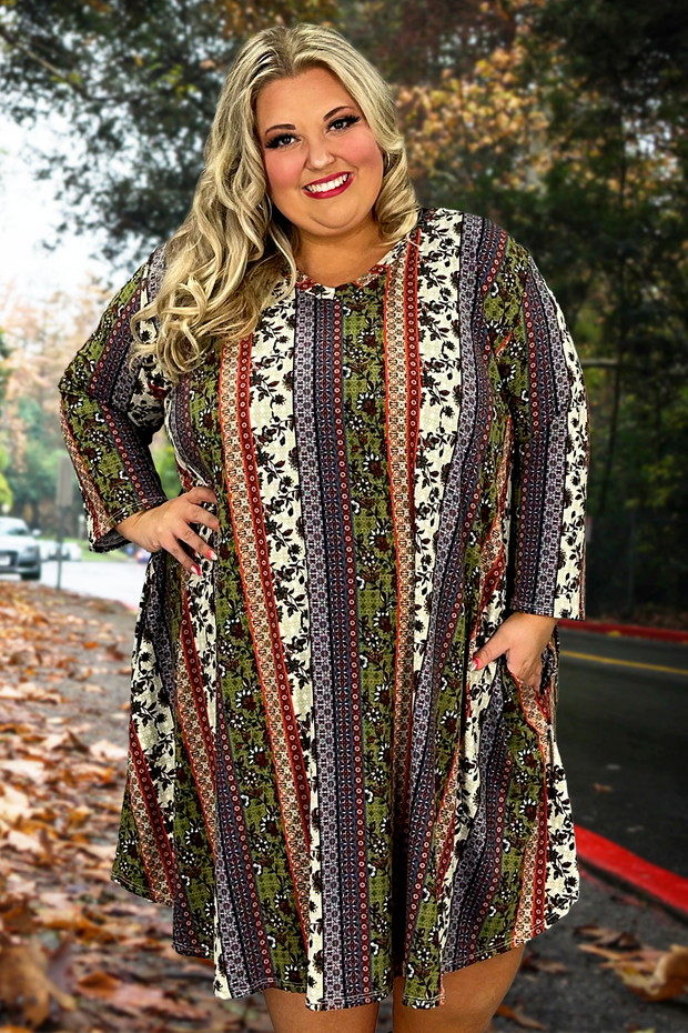 33 PQ-C {Everyday Chic} Rust Print V-Neck Dress EXTENDED PLUS SIZE 3X 4X 5X