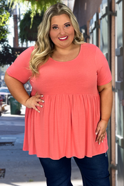 34 SSS-E {Feeling The Love} Deep Coral Babydoll Tunic PLUS SIZE 1X 2X 3X