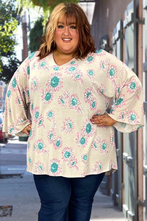 90 PSS-C {Following The Flower} ***SALE*** Taupe Floral Print Top EXTENDED  PLUS SIZE 4X 5X 6X