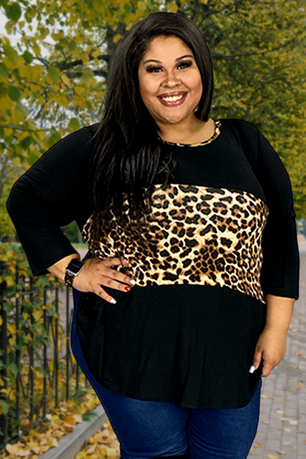 54 CP-J {Follow The Path} Black/Leopard Contrast Top EXTENDED PLUS SIZE 3X 4X 5X