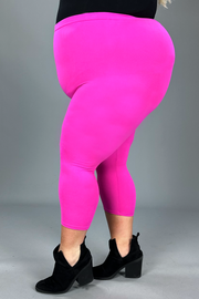 LEG-A {Get On Up} Neon Fuchsia Butter Soft Capri Leggings EXTENDED PLUS  SIZE 3X - 5X