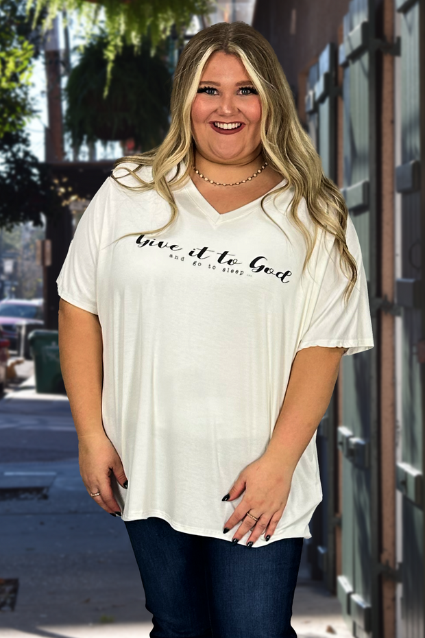 57 GT-A {Give It To God} Ivory V-Neck Tee PLUS SIZE 1X 2X 3X  SALE!!!!