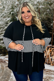 36 HD-Y {Good Judge} Black Herringbone  Print Hoodie CURVY BRAND!!!  EXTENDED PLUS SIZE 4X 5X 6X