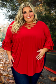 99 SQ-Z {Happy Curvy} Red Caged Neck Tunic CURVY BRAND!!! EXTENDED PLUS SIZE  3X 4X 5X 6X