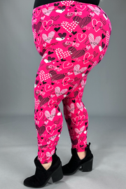 LEG-2  {Heart And Soul} Pink Print Leggings W/Hearts EXTENDED PLUS SIZE 3X/5X