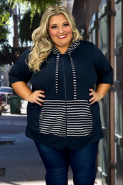 94 CP-G {Hometown Girl} NAVY Hoodie W/Striped Contrast CURVY BRAND!! EXTENDED PLUS SIZE 3X 4X 5X 6X ***FLASH SALE***