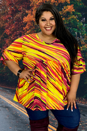 52 PQ-A {Hotter Than The Sun} Yellow Print V-Neck Babydoll Top EXTENDED PLUS SIZE 3X 4X 5X