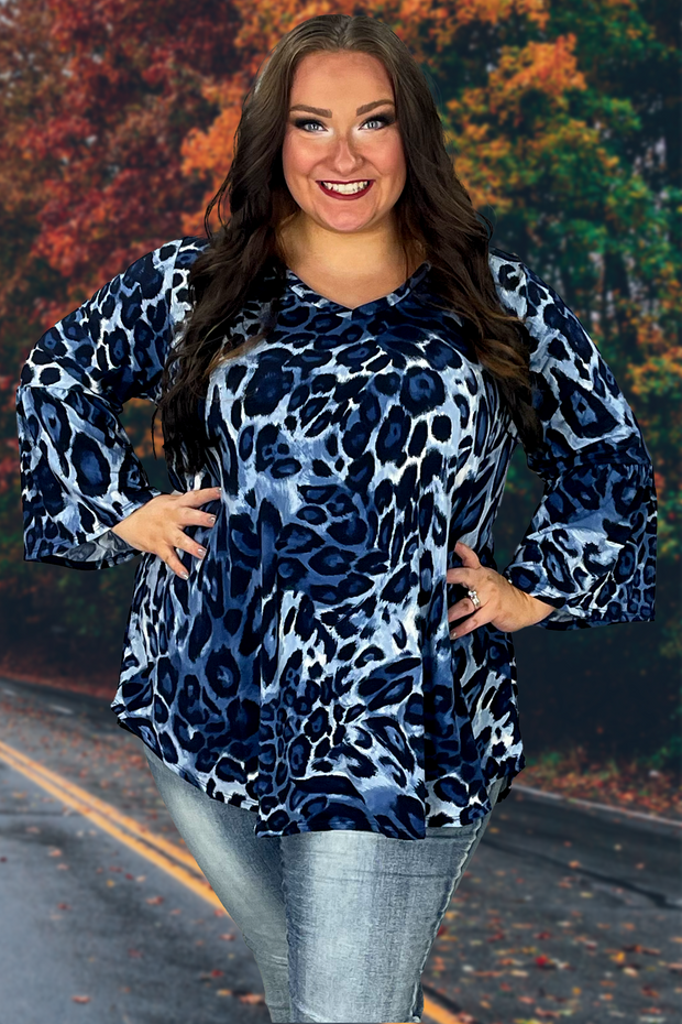 47 PQ-M {How Charming} Navy Leopard Print Top EXTENDED PLUS SIZE 1X 2X 3X 4X 5X