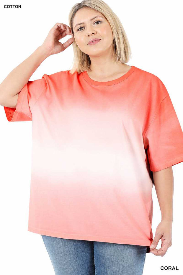 63 CP-B {Repeat After Me} CORAL Sale!  Gradient Dye Top PLUS SIZE XL 2X 3X