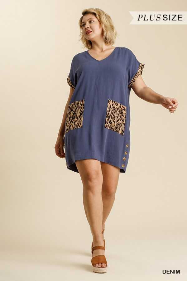 63 CP-B {Too Purrfect} "UMGEE" Sale!  Navy Dress Leopard Pocket PLUS SIZE L 1X 2X