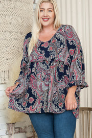 55 PQ-D {Creative Endeavors} Black Wine Paisley Top EXTENDED PLUS SIZE 3X 4X 5X