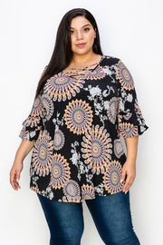 27 PQ-B {Energy Burst} Black Coral Print Strappy Neck Top CURVY BRAND EXTENDED PLUS SIZE 3X 4X 5X