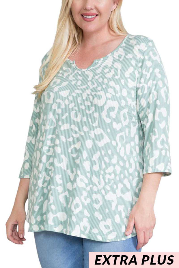 63 PQ-A {You Remind Me Of Something} Sage Leopard Top EXTENDED PLUS SIZE 4X 5X 6X