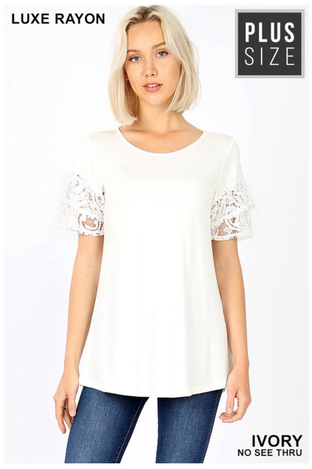 SD-M (Always Pretty) SALE!! Ivory Tunic With Double Ruffle Lace Sleeves PLUS SIZE 1X 2X 3X