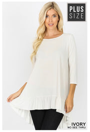 SQ-S (Sweet Muse) Ivory Hi-Low Tunic Ruffle Hem Plus Size